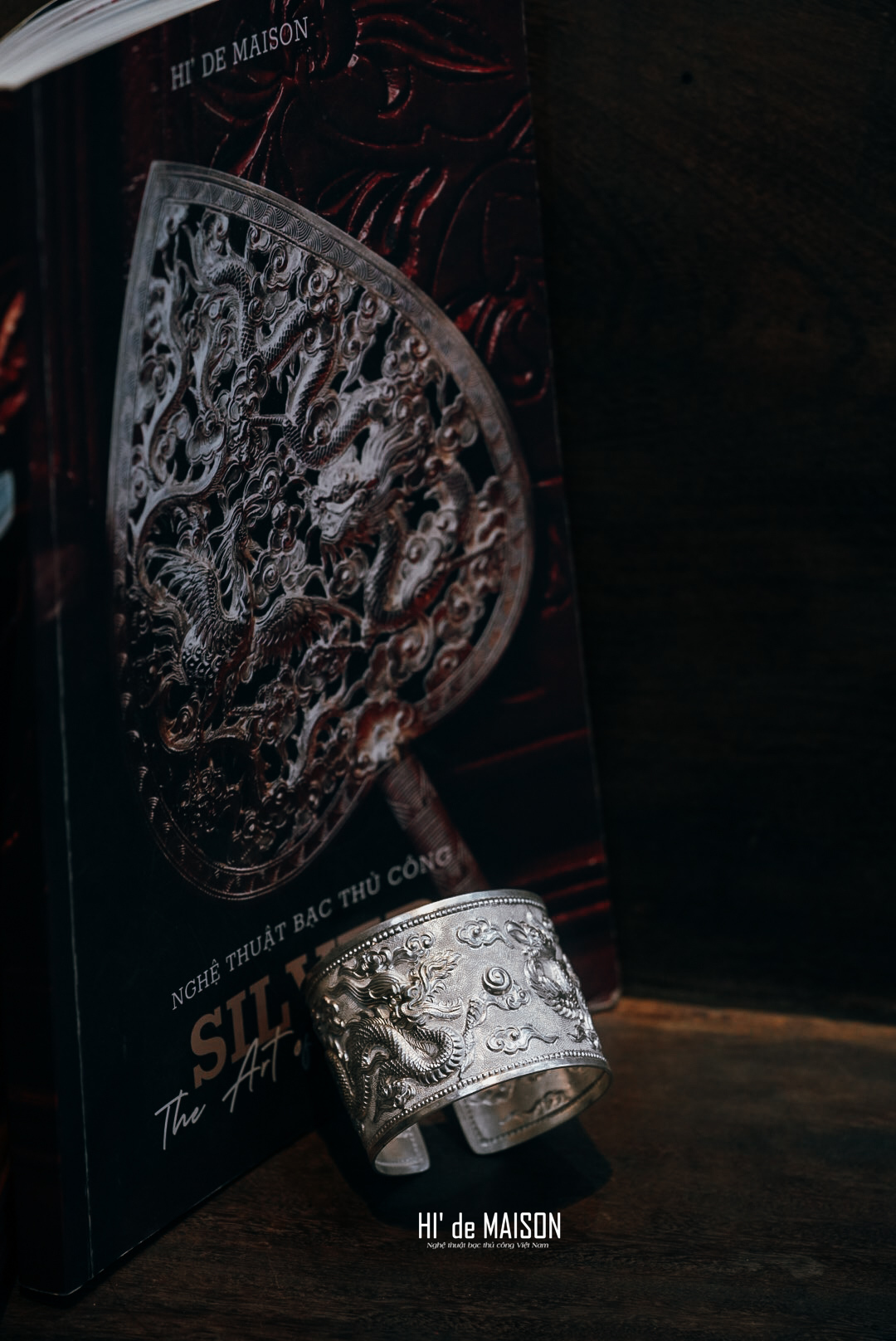 Vòng tay bạc ta bản lớn chạm rồng phượng thời xưa 2